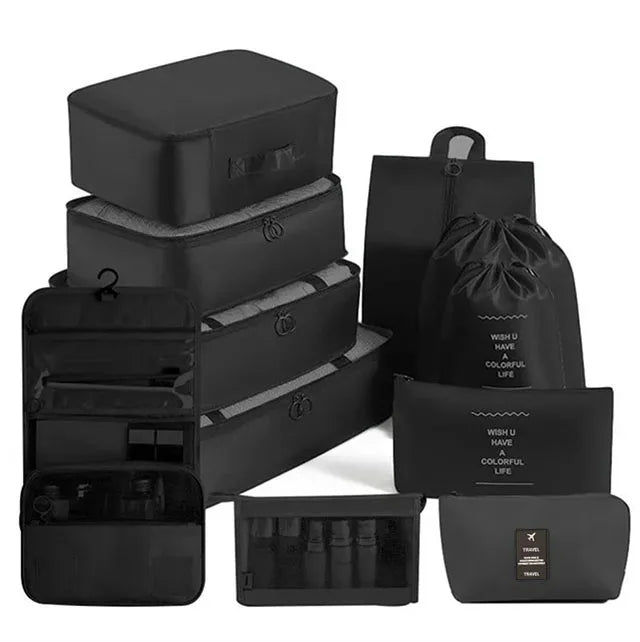 Juego de 11 bolsas organizadoras de viaje plegables, bolsas de almacenamiento, maletas, cubos de embalaje, estuches portátiles para ropa interior, zapatos, artículos de tocador