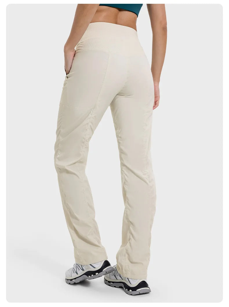 Pantalones deportivos de mujer de secado rápido, ligeros, transpirables, para correr, fitness, cintura alta, holgados, de pierna ancha, casuales, para yoga, otoño 2024.