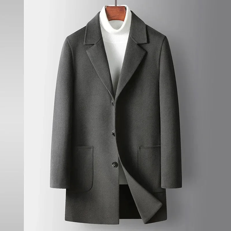 Brand Top Quality Double-Sided Woolen Men's Coat Autumn Winter Business Casual 71.8% Wool Male Medium Long Hommnre Coat