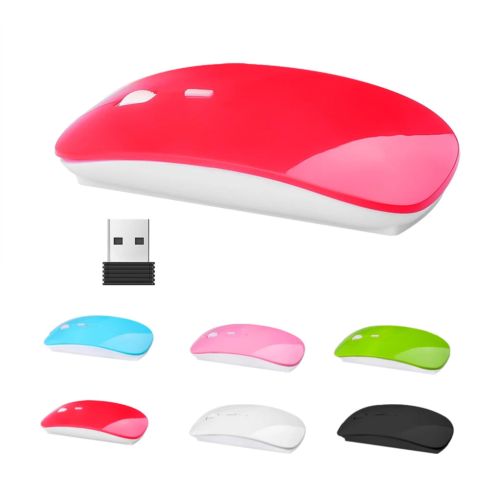 Ratón inalámbrico delgado de 2,4 GHz, ratón óptico de 1600 DPI para gamers de oficina, silencioso, diseño ergonómico, con receptor USB para PC y portátil.
