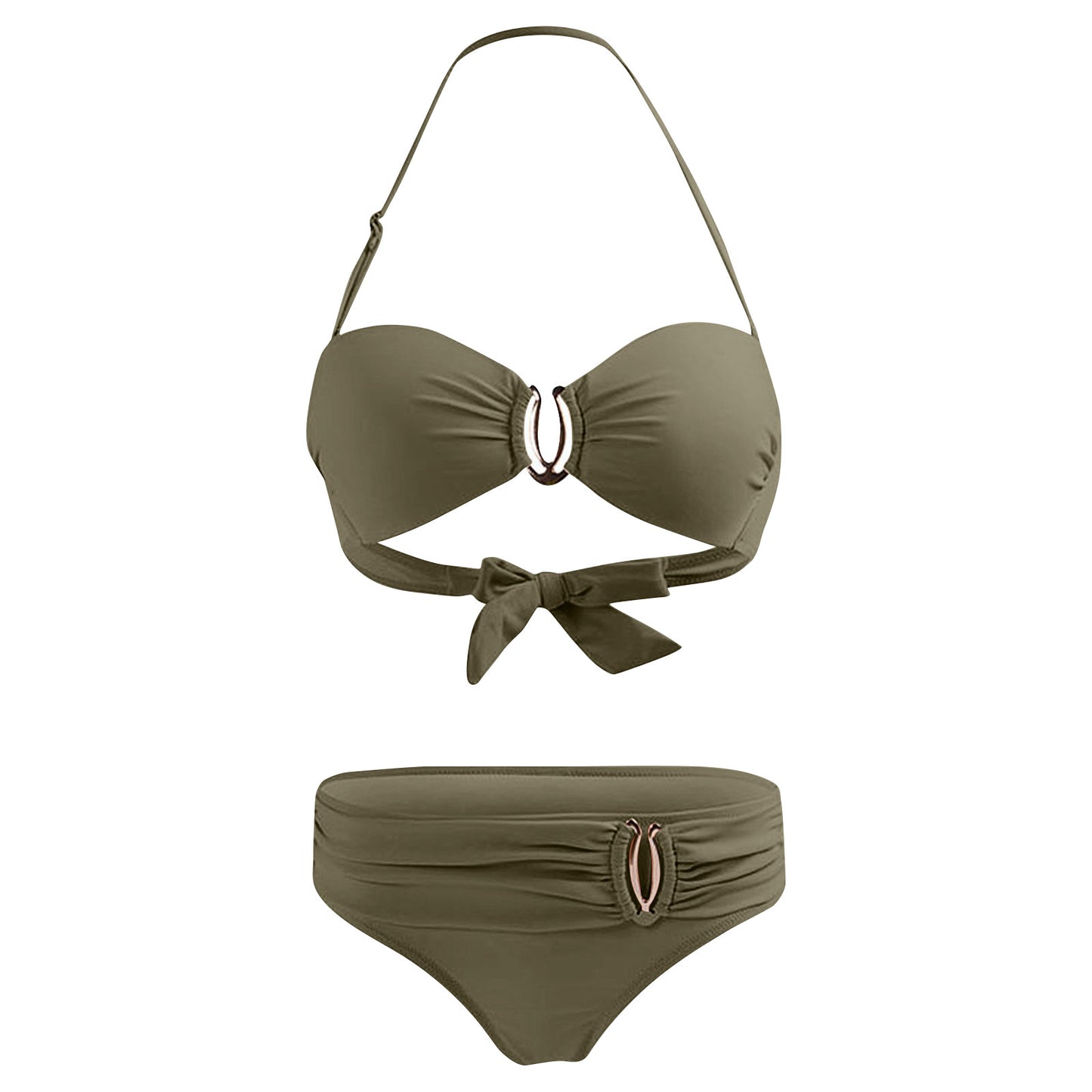 Bikini sexy con aros para mujer, traje de baño blanco liso con cuello halter, microbañador push up de metal, traje de baño brasileño de dos piezas 2023, nuevo