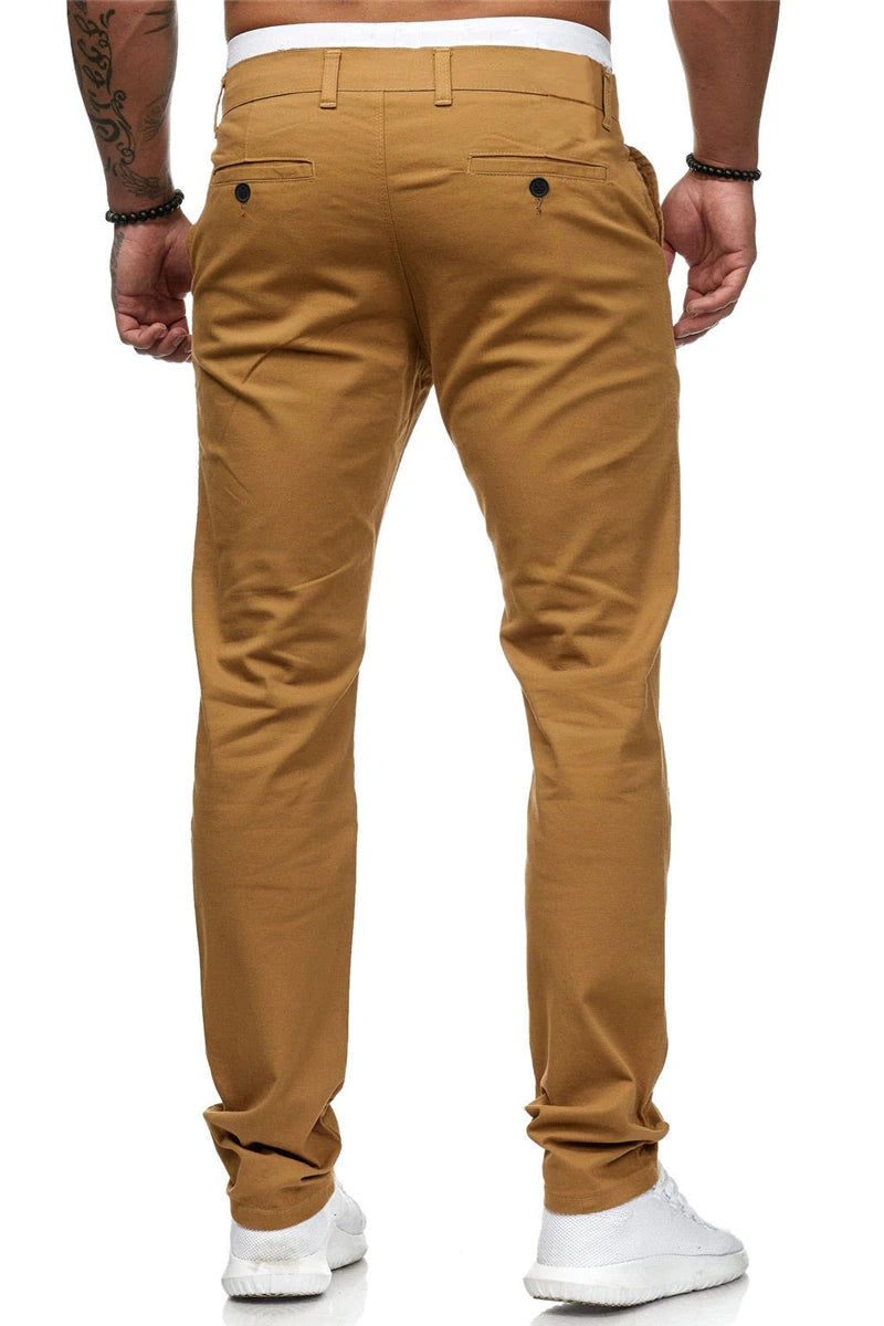 Pantalones casuales para hombre, estilo lápiz con patchwork, corte ajustado, largo hasta el tobillo, cierre de cremallera, bolsillos casuales, cintura media, color liso 2025