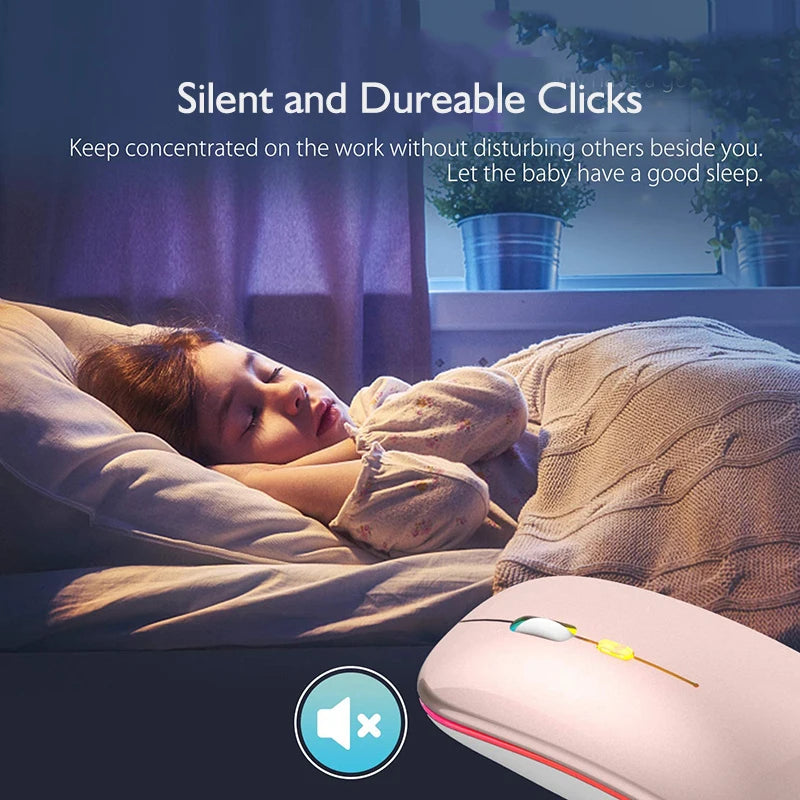 Ratón inalámbrico Bluetooth para tableta, recargable, con retroiluminación RGB de 1600 DPI, para PC, portátil, 2,4 GHz, USB