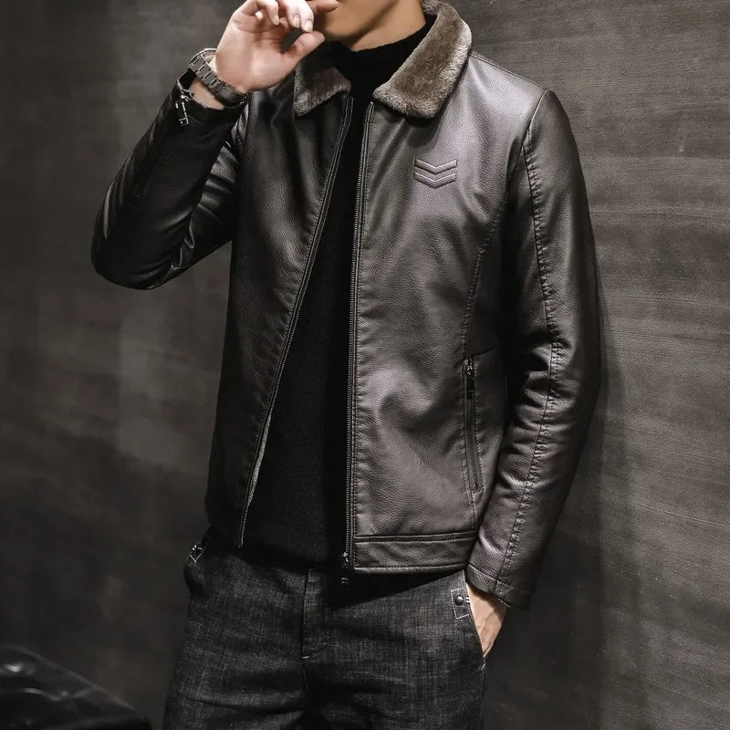 Abrigo de piel sintética de felpa para hombre, informal, a la moda, ajustado, cortavientos, de terciopelo, cálido, talla 4XL