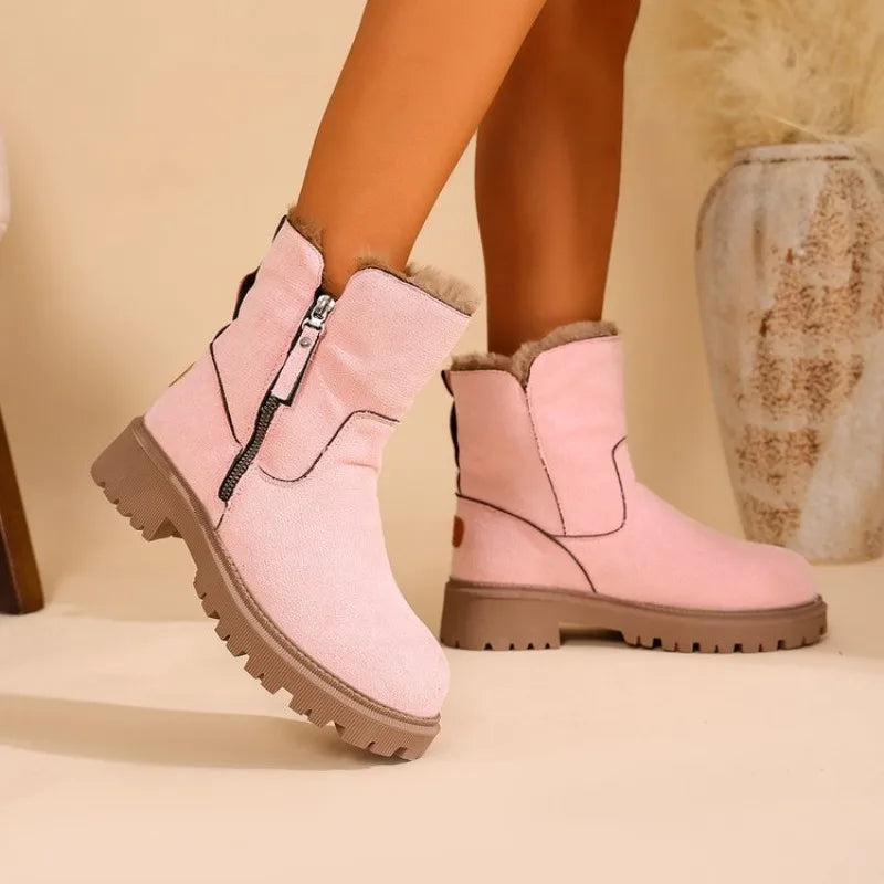 Botas de nieve gruesas de felpa para mujer, botas de invierno antideslizantes de gamuza sintética, zapatos de algodón cálidos para mujer, botines de plataforma cómodos.