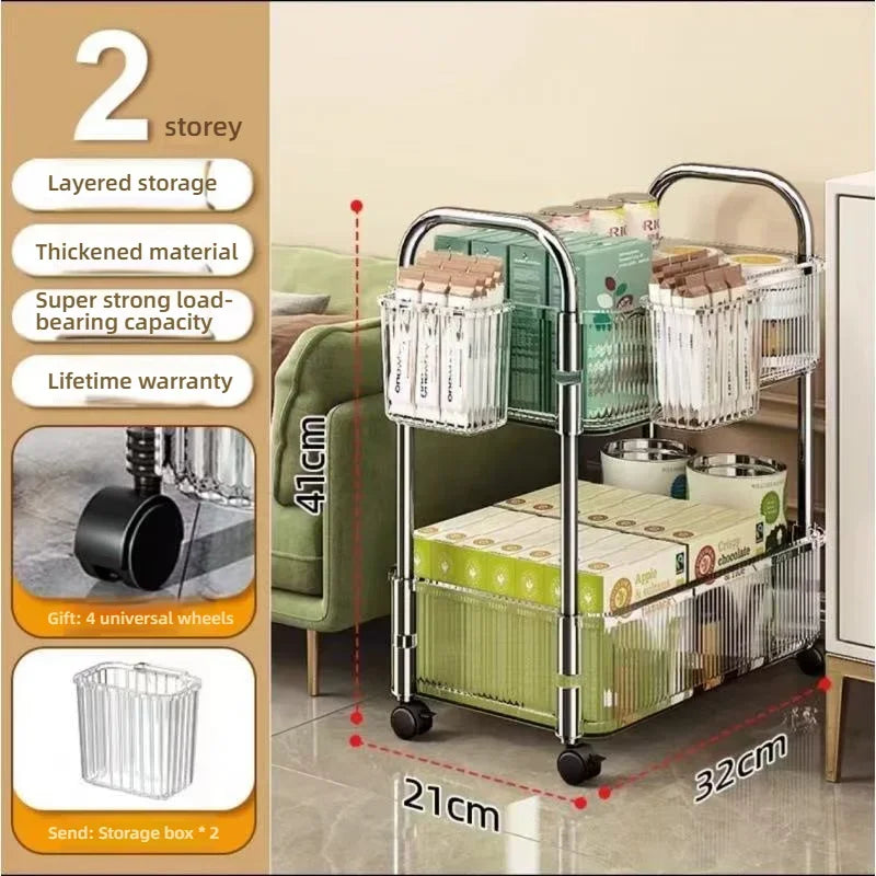 Estante móvil con ruedas, estante de almacenamiento multicapa, carrito para el hogar para refrigerios, cosméticos, artículos diversos, organizador de 2/3/4 niveles, carrito rodante