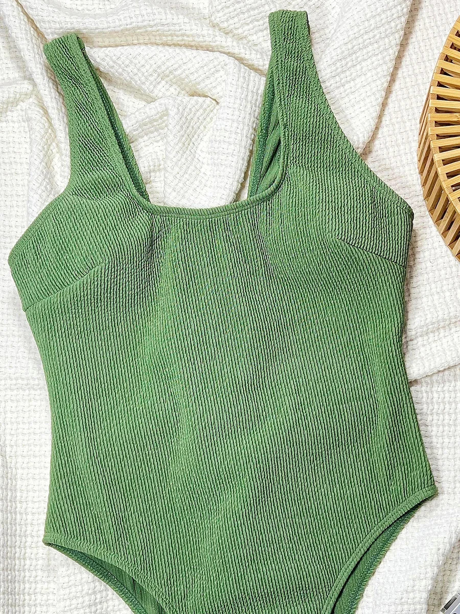 Traje de baño de una pieza para mujer, de corte alto y arrugado, monokini, ajustado, 2025