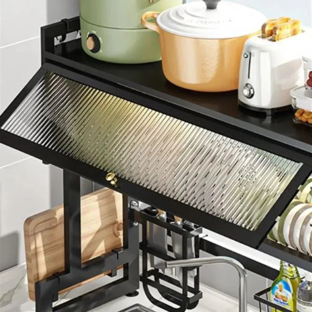 Estante para fregadero de puerta de gabinete, estante para canaletas, estante para fregaderos, almacenamiento para cocina, hogar, escurreplatos, estantes de almacenamiento a prueba de humedad para cocina