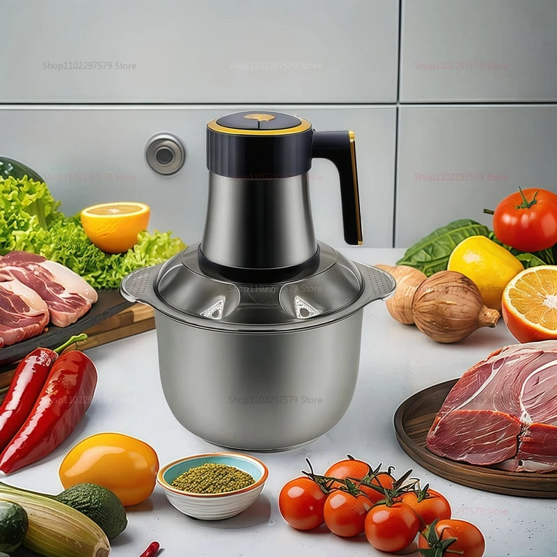 Licuadora multifunción de acero inoxidable para carnes, frutas y verduras. Procesadores de alimentos. Picadora de carne eléctrica de cocina de cinco velocidades.