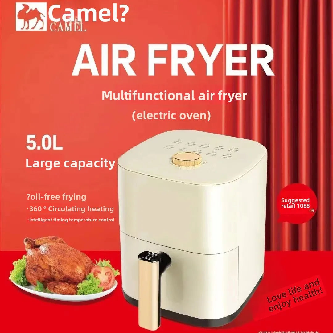 Freidora de aire Camel de gran capacidad, automática, sin humo, para uso doméstico, eléctrica, sin aceite
