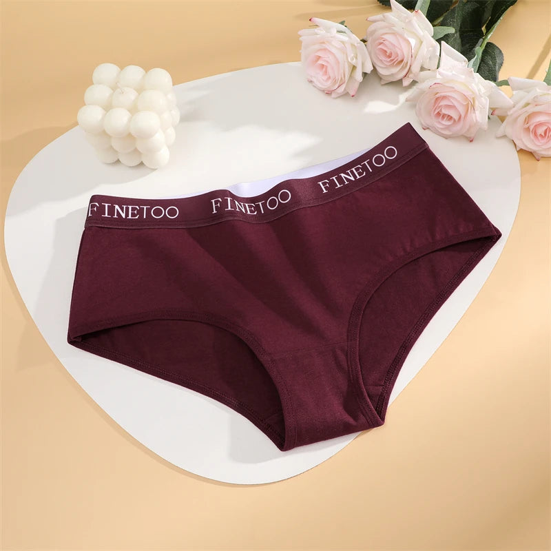 FINETOO - 3 piezas de ropa interior de algodón con cinturón y letras para mujer, bragas sexys, transpirables, de cintura baja, elásticas y cómodas.