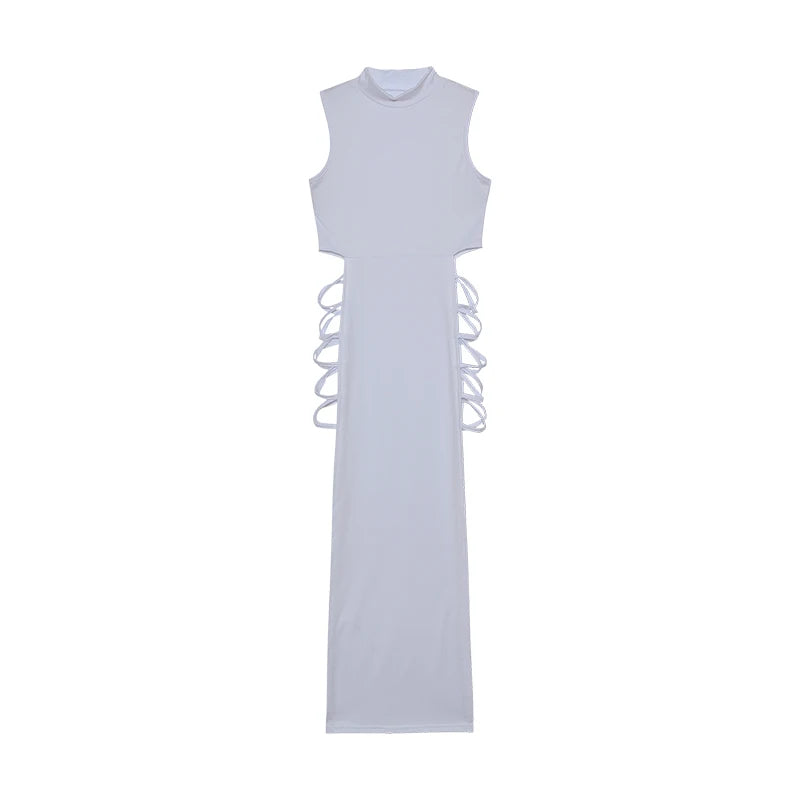 Vestido con cortes cruzados, sexy, ajustado, sin mangas y cuello alto, ropa de mujer