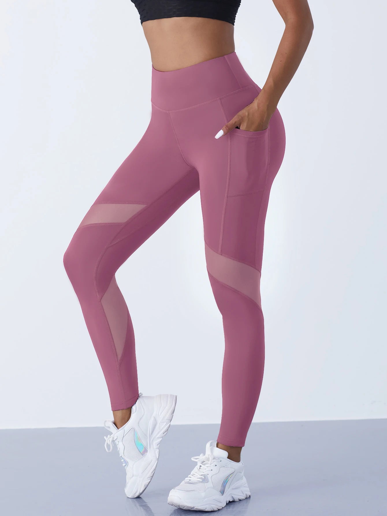 Women's Mesh Splicing Yoga Pants Shaping Leggings High Waist Tummy Control Lift Hips Running Workout Activewear Pants For Female