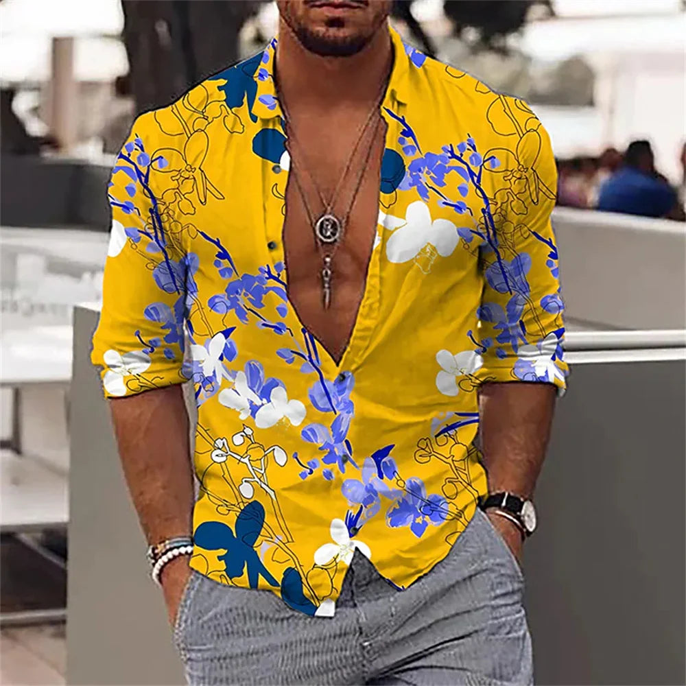 2023 Men's Hot Selling Shirt Long Sleeve Button Lapel Print Pattern Men's Top Soft and Comfortable Spring/Summer New Style