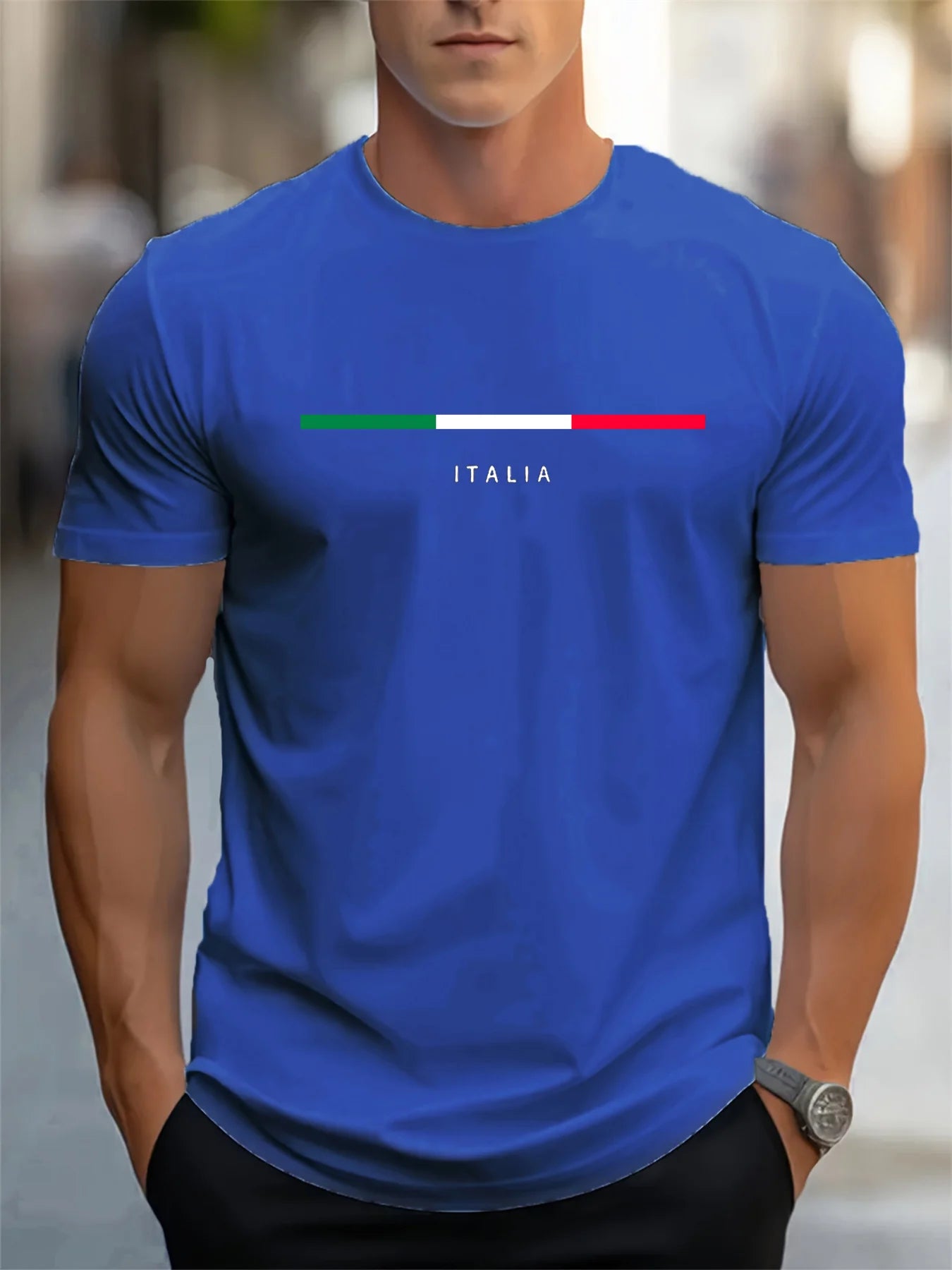Camiseta deportiva de verano para hombre, 100% algodón, estilo informal, holgada, de talla grande, con estampado italiano, de manga corta y cuello redondo