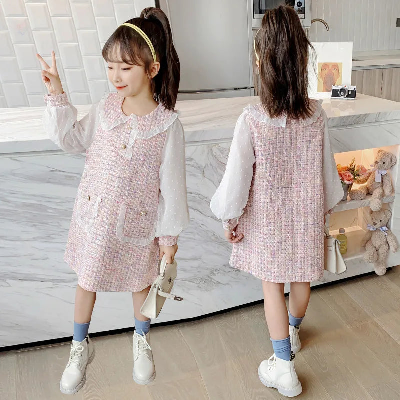 Ropa para niños, vestidos de primavera y otoño para niñas, novedad de 2025, falda de princesa para niñas pequeñas, medianas y grandes, con viento fragante.