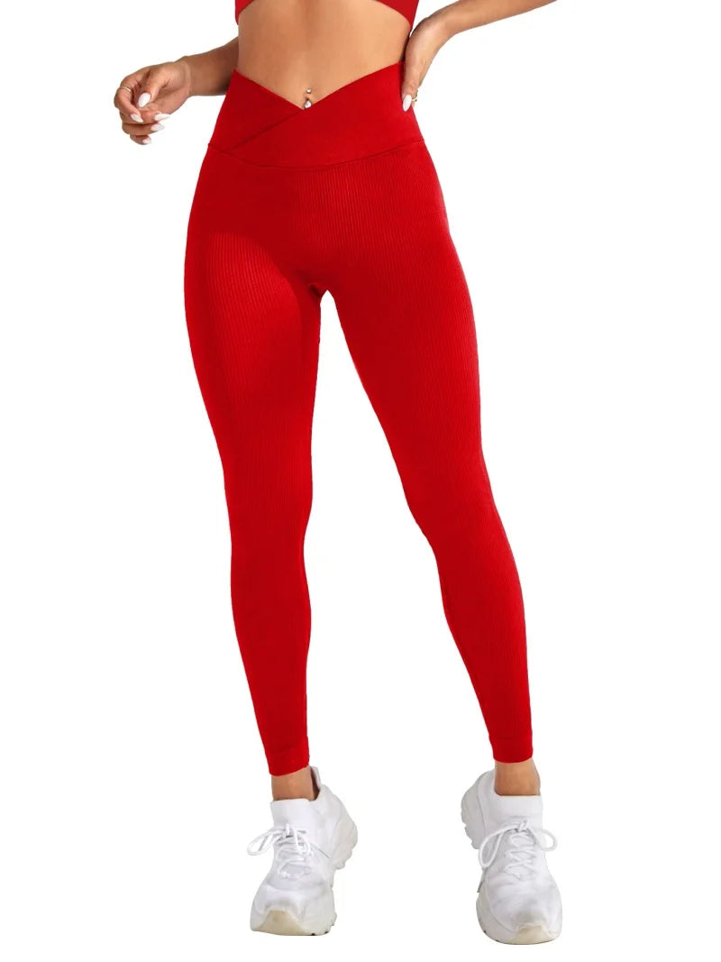 Leggings deportivas para mujer, cintura en V, elásticas, efecto push-up en glúteos, pantalones de fitness con realce de cadera y cintura alta, mallas de yoga sin costuras, ajustadas.