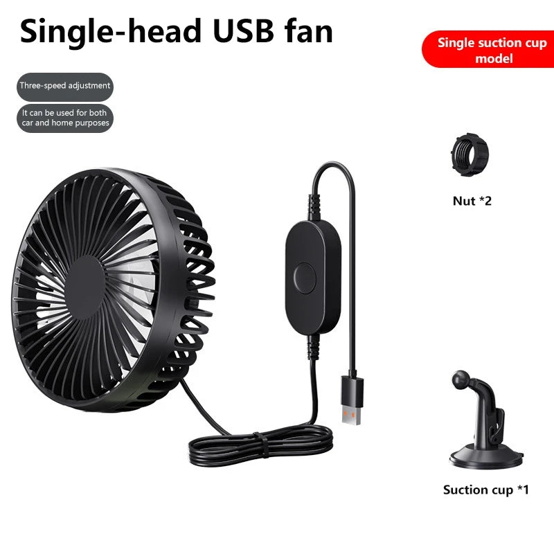 Ventilador de coche Xiaomi con doble cabezal ajustable de 360°, ventilador eléctrico para automóvil, USB/12 V/24 V, 2 velocidades, silencioso, para escritorio de casa