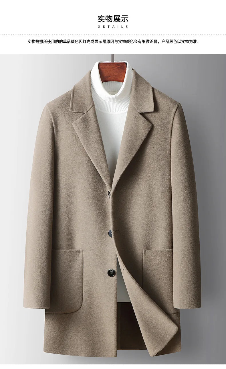 Brand Top Quality Double-Sided Woolen Men's Coat Autumn Winter Business Casual 71.8% Wool Male Medium Long Hommnre Coat