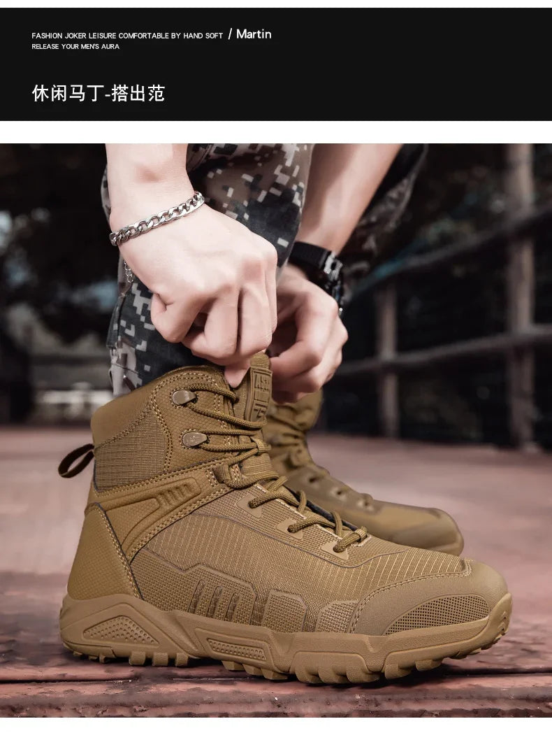 2024Men's Boots Outdoor Tactical mid-waist Boot Men's Hiking Shoes Non-slip Desert Combat Boots Men's Solid Color Snow Boots New