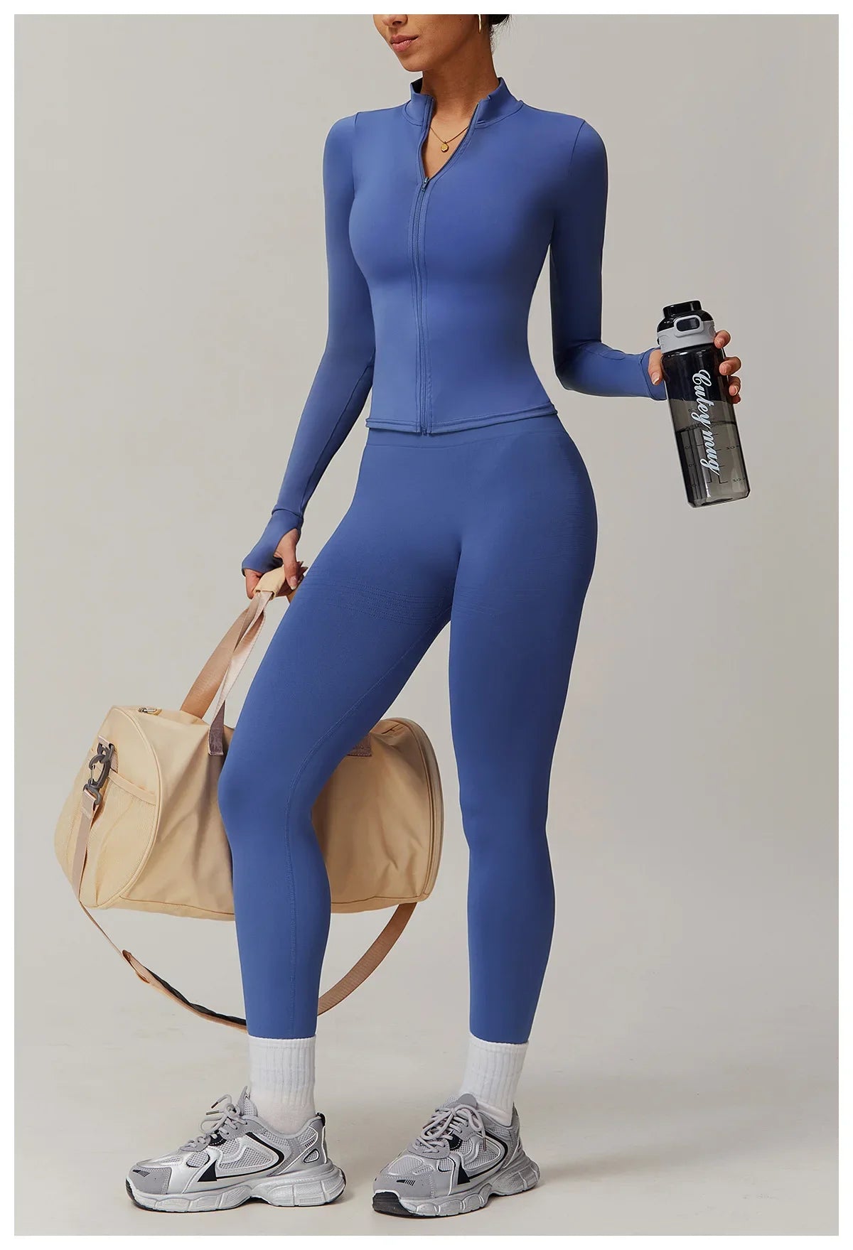 Conjunto deportivo de 2 piezas para mujer, chándal para correr, entrenamiento, con cremallera, pantalones cortos de manga larga, ropa de yoga, ropa deportiva