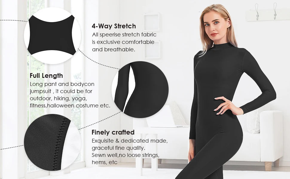 Mono de cuello alto unisex, leotardo de cuerpo entero, mono de yoga de manga larga para mujer, mono de gato, ropa deportiva diaria, trajes de cosplay