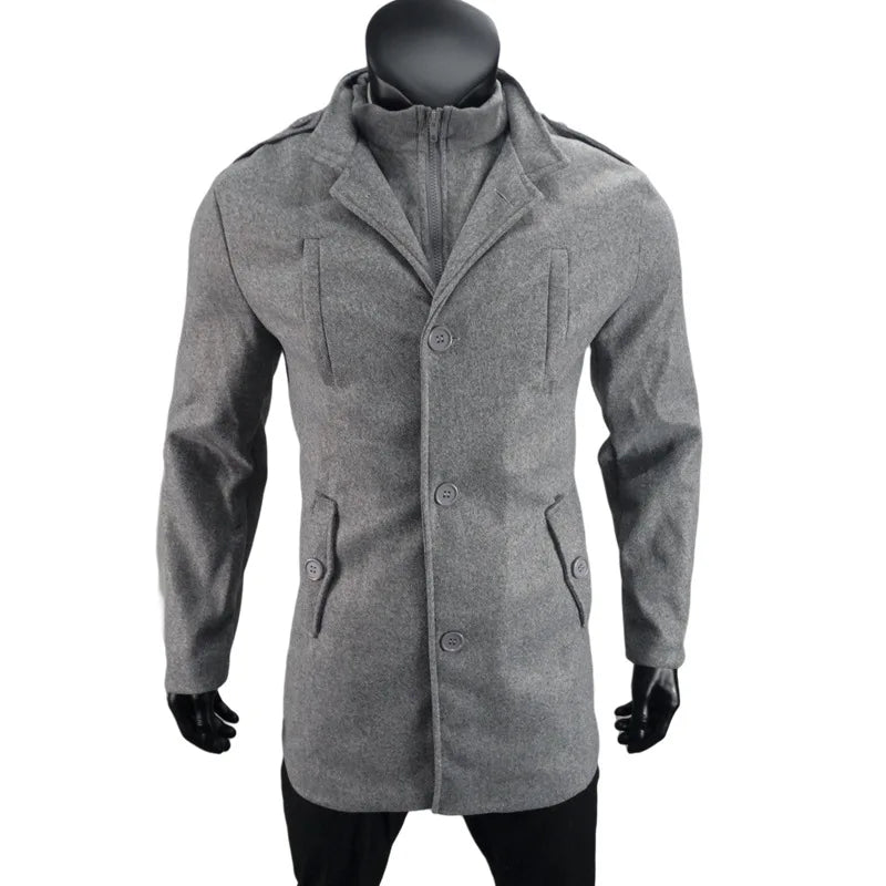 Nueva moda masculina: elegante cortavientos de otoño/invierno, abrigo de lana con doble cuello, chaquetas de lana para hombre de mediana edad, estilo ejecutivo.