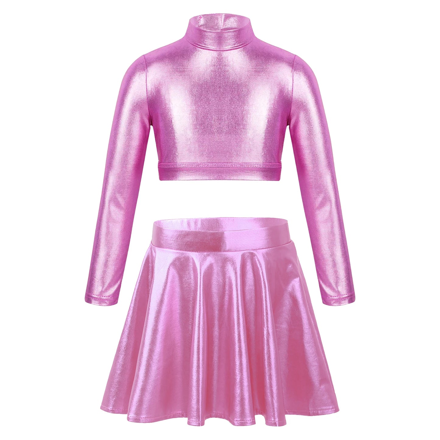 Ropa para niños, blusas sin mangas metálicas para niñas, minifalda plisada acampanada, conjunto de 2 piezas para niños, ropa de baile