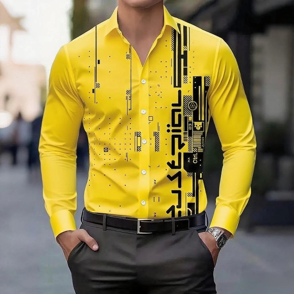 13 colors men's retro digital printing button breathable long sleeve shirt fashion lapel versatile men's shirt large size