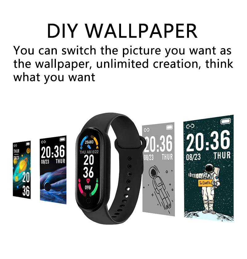 Reloj inteligente M6 para hombre y mujer, pulsera deportiva con control del ritmo cardíaco y de la presión arterial, resistente al agua y multifunción.