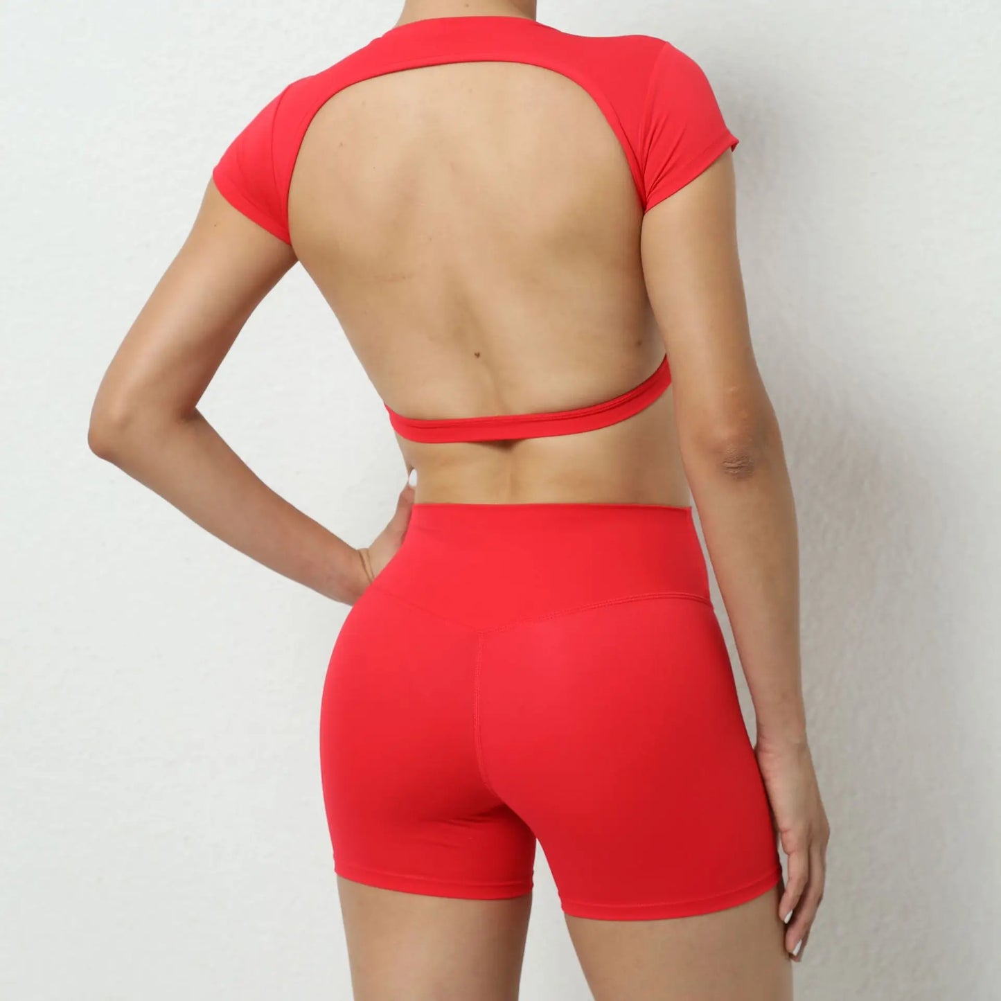 Conjuntos de yoga, conjuntos de entrenamiento para mujer, ropa de 2 piezas, trajes de gimnasio, deportes, mangas cortas, pantalones cortos de cintura alta, conjuntos de fitness para correr