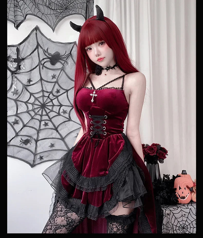 European and American Diablo Gothic Halloween Costume Ladies Dress Dovetail Witch Vampire Bride Performance Costume