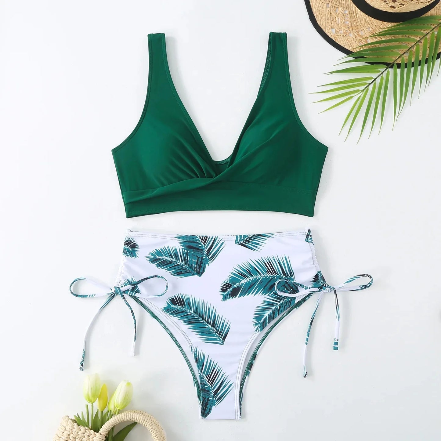 Oferta de temporada: nuevo traje de baño de nailon de color puro, cintura alta, sexy, para mujer, conjunto de bikini de moda, fuente de casa, ajuste cómodo