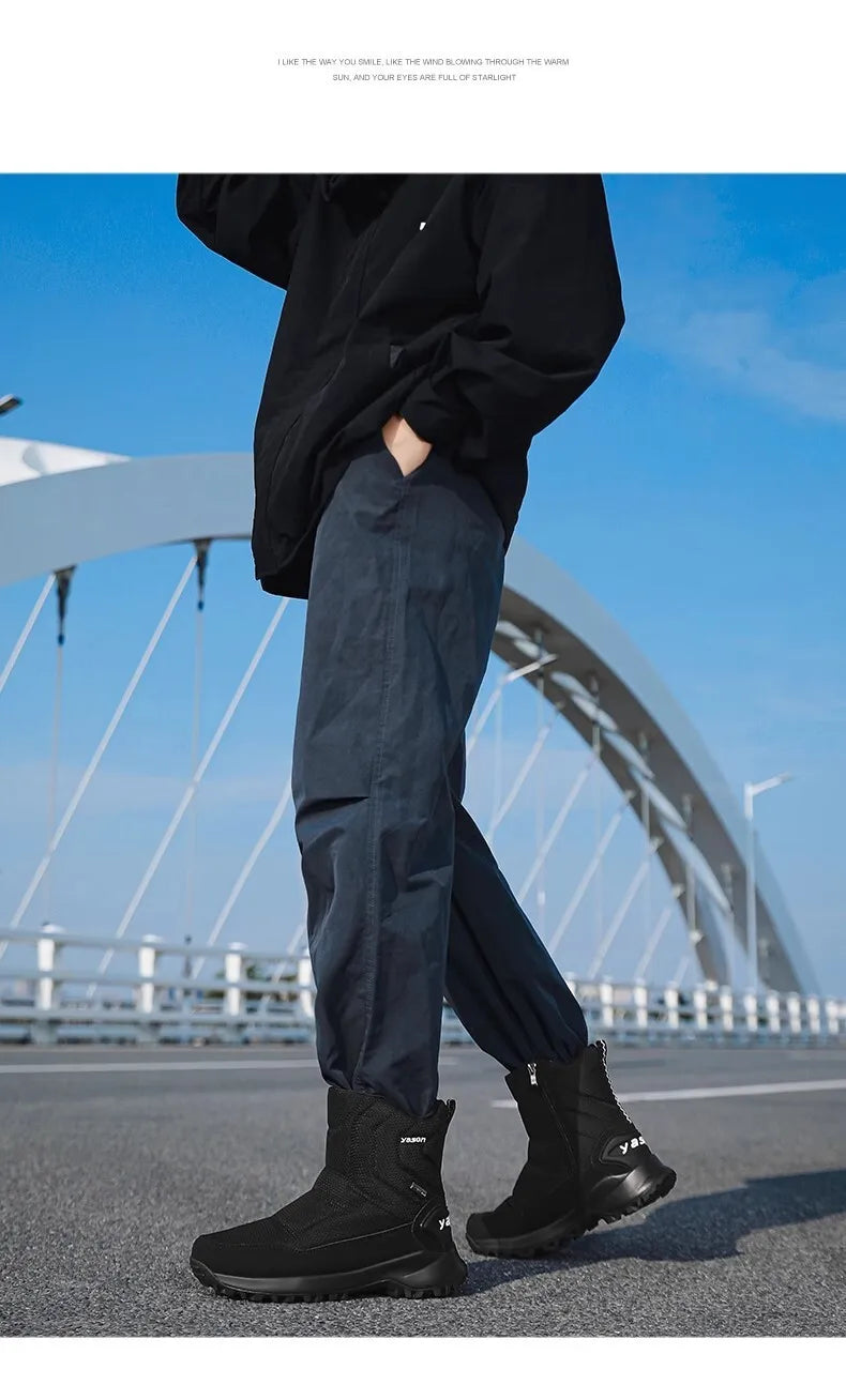 Botas de invierno para hombre 2025, botas de nieve para exteriores, cálidas, de felpa, gruesas, impermeables, antideslizantes, hasta media pantorrilla, zapatos de invierno para hombre