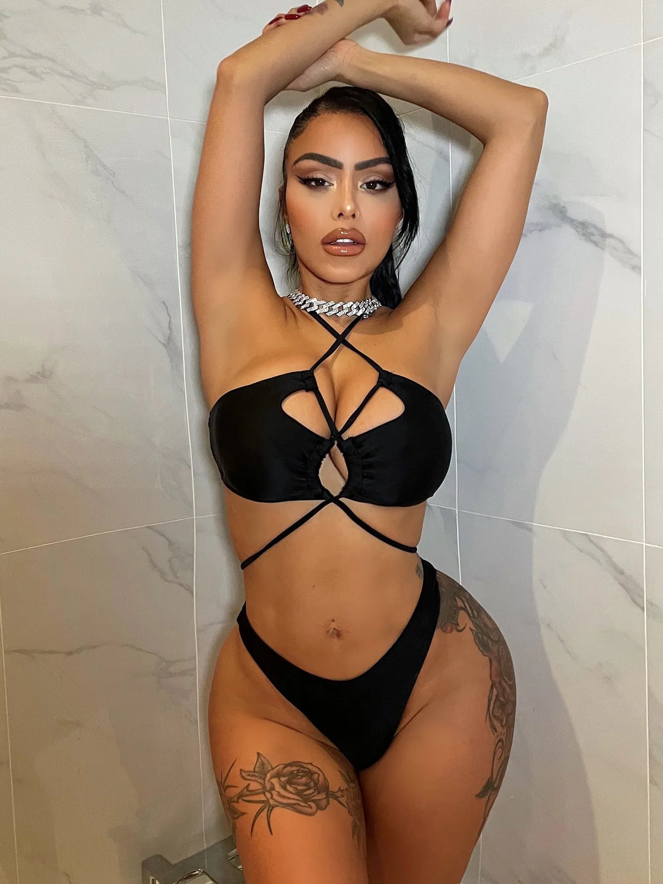 Bikini 2025 Sexy Swimwear Swimsuit Women Black Hollow Cross Straps Bikinis Set Bathing Suit Beach Bikini Female Banadores Mujer