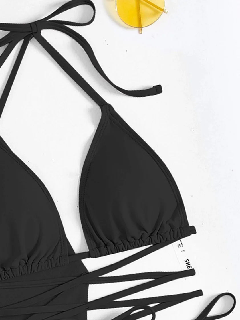 4 Piece Swimming Suit Women Beach Wear Solid Tassel Cover Up Mesh Mini Skirt Bikinis Set Cute Swimming Pool Outfit Summer