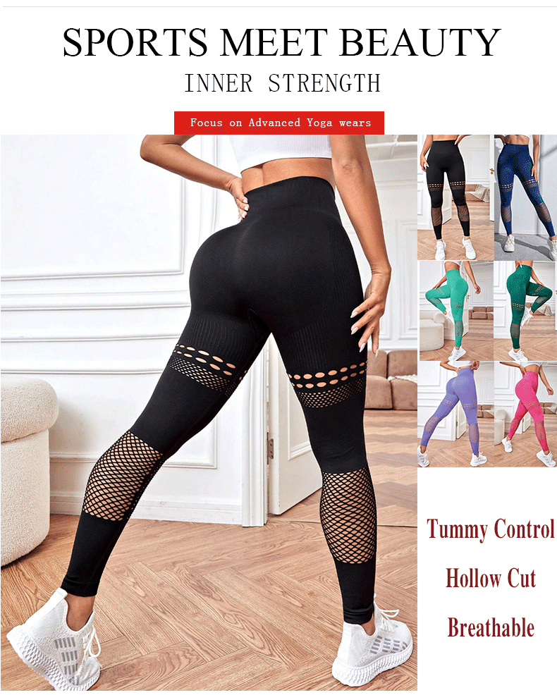 Amazon Fitness Yoga Hollow Cut Seamless Peach Pitted Breathable Tight Trousers Seamless Gym Leggings For Women Sports Wear