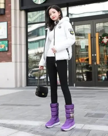 Botas de nieve para mujer, botas de invierno con plataforma, botas gruesas de felpa, impermeables y antideslizantes, zapatos de invierno de moda para mujer, botas cálidas de piel para mujer