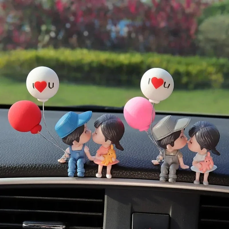 Lindos adornos de pareja para coche, decoración de interiores, manualidades, escritorio de oficina, globos, adornos de pareja, decoración de figuras para panel de instrumentos