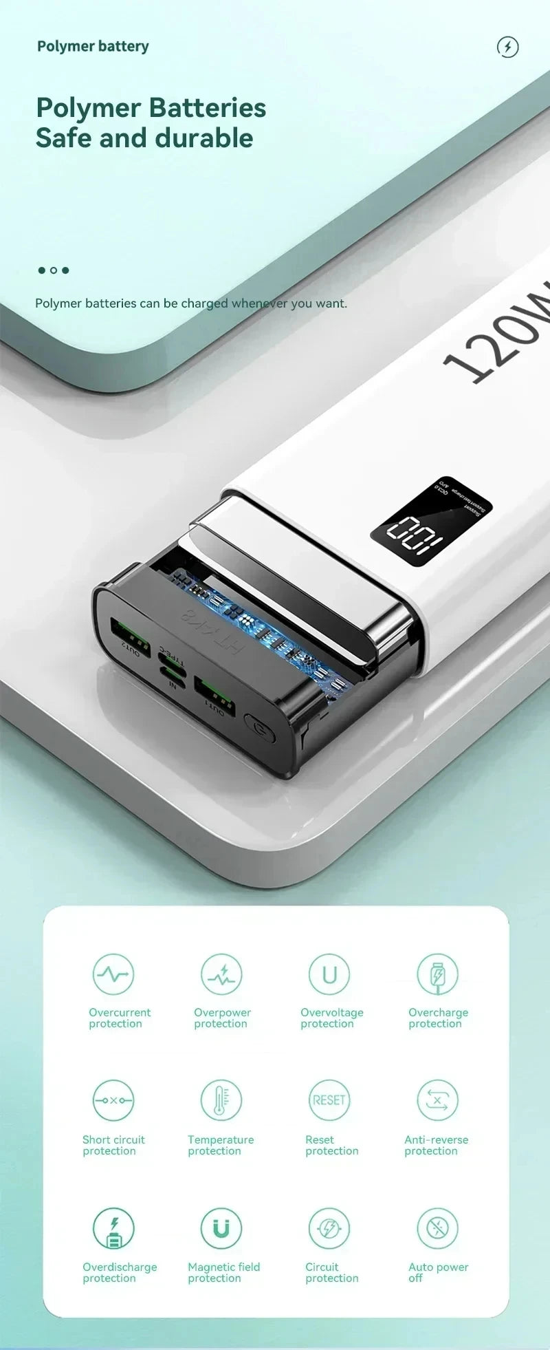 Banco de energía Xiaomi de 500.000 mAh, alta capacidad, 120 W, carga rápida, cargador externo portátil para iPhone y Samsung.