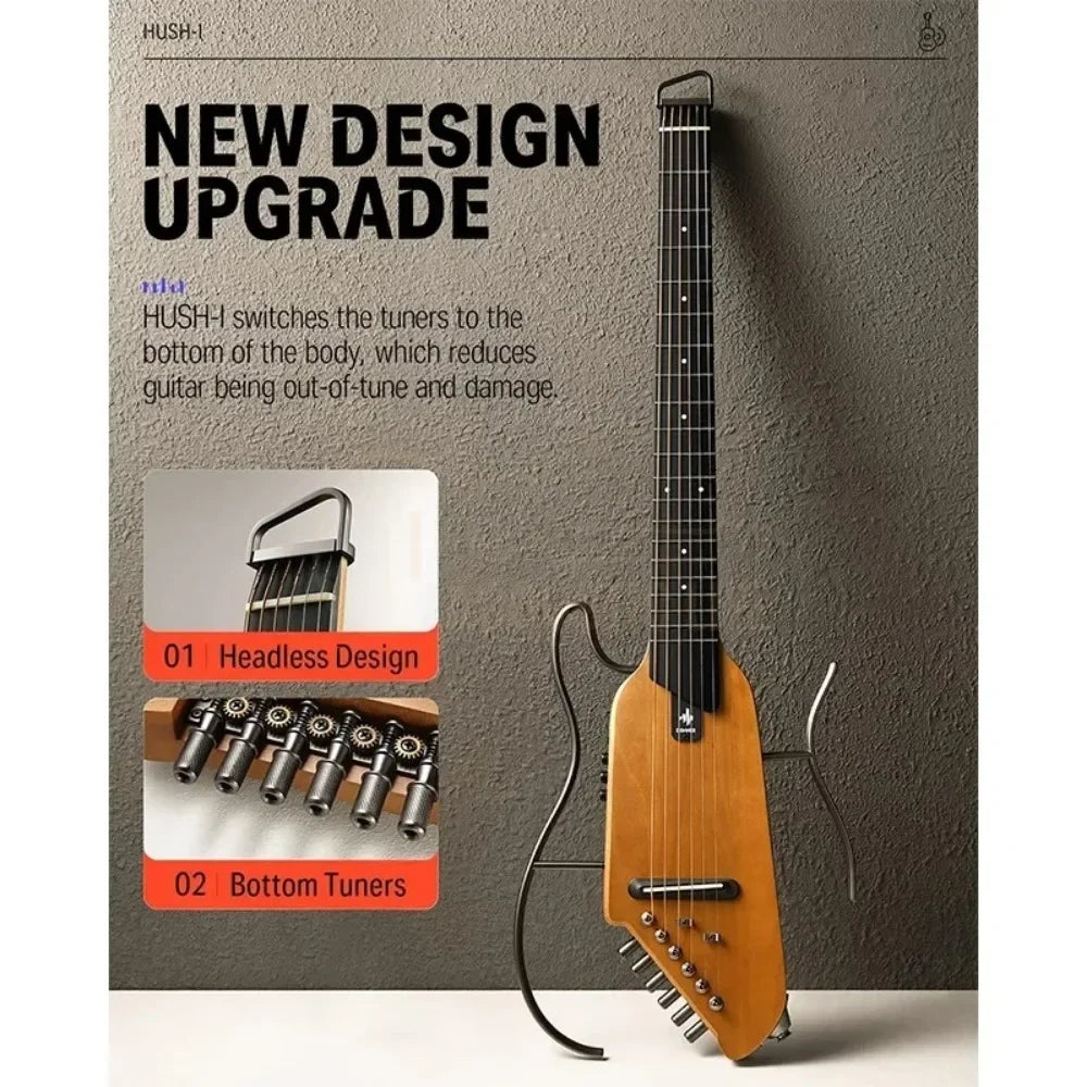 Donner HUSH-I Guitarra silenciosa inteligente de viaje, portátil, desmontable, guitarra folk de madera sin pala