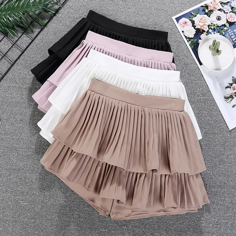 Minifalda con volantes escalonados, cintura alta, capas sueltas, falda corta de gasa, verano primavera, para mujer, atuendo suave de chica hada