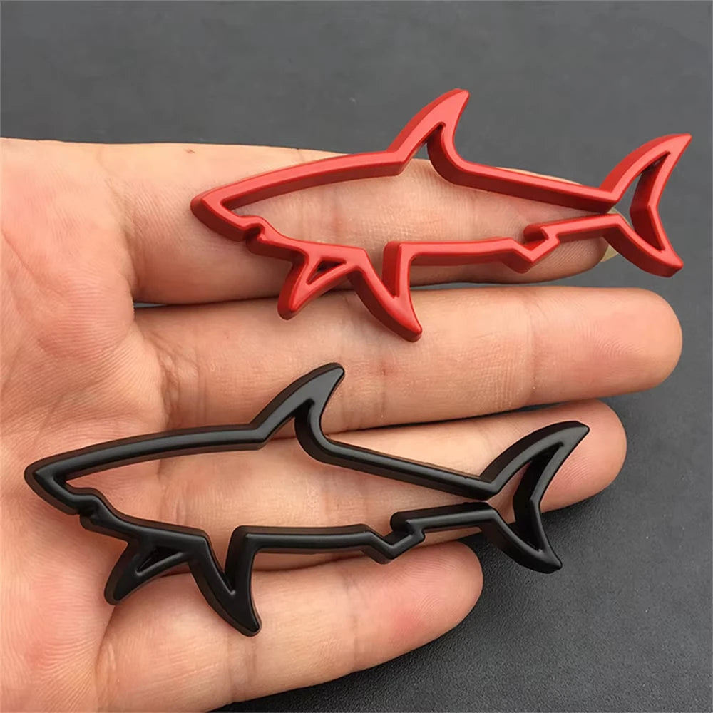 Pegatina de metal 3D para coche, emblema de tiburón y pez, calcomanías para tapa de combustible de motocicleta, decoración, logotipo, accesorios para coche