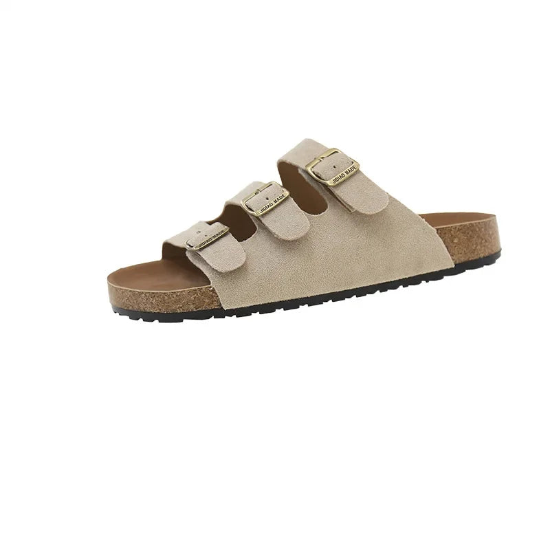 Zapatillas de verano para mujer, para uso en exteriores, de marca moderna, sandalias de playa, de madera suave, para conducir, para parejas, zuecos planos de una sola tira, para adultos, ocio S
