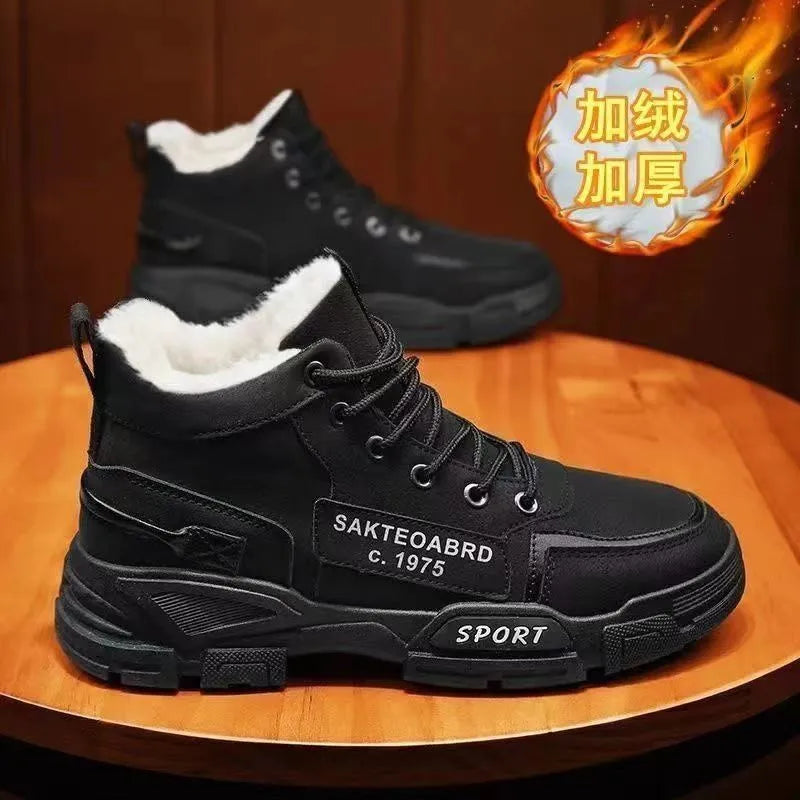 Nuevos zapatos de invierno de caña alta para hombre, botas de nieve para exteriores para hombre, zapatos de algodón con forro polar de moda, zapatos casuales cómodos de marca de tendencia.