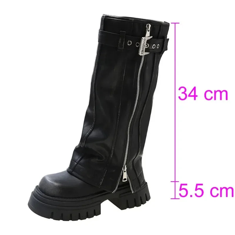 Botas de media caña para mujer de la marca Desinger Knight, con plataforma de tacón alto grueso, estilo punk, estilo motociclista, estilo gótico, para la calle.