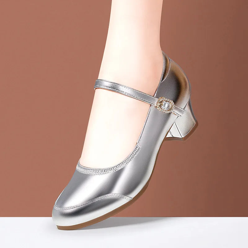 Zapatos Mary Jane de plataforma de piel suave, cómodos y combinables, de 3,5 cm y 5,5 cm, para primavera de 2025, con tacón de bloque mediano, para baile, oficina y mamá.