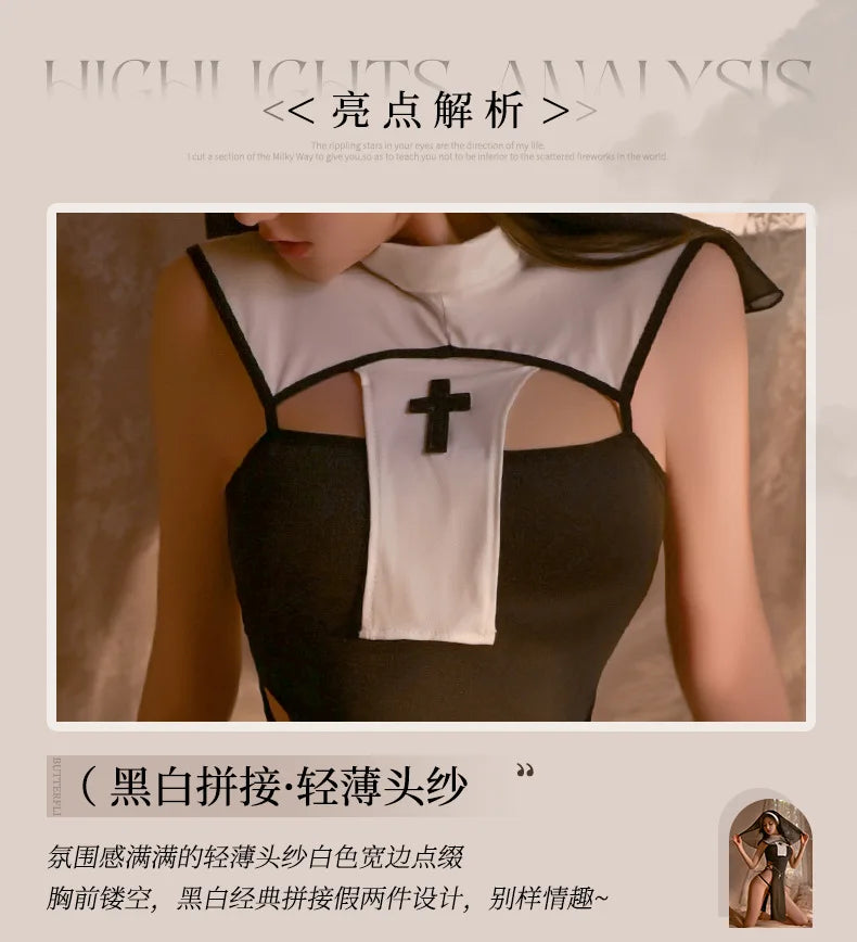 Japanese Erotic Sexy Nun Costume Women Cosplay Lingerie Gothic Maid Costume Nun Dress Anime Roleplay Halloween Sex Porno Clothes