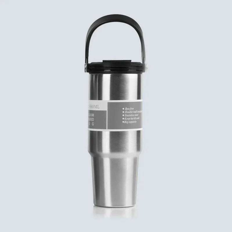 Vaso portátil de acero inoxidable de 30 oz con aislamiento para coche, con pajita y doble pajita para bebidas frías, ideal para usar en el vehículo.