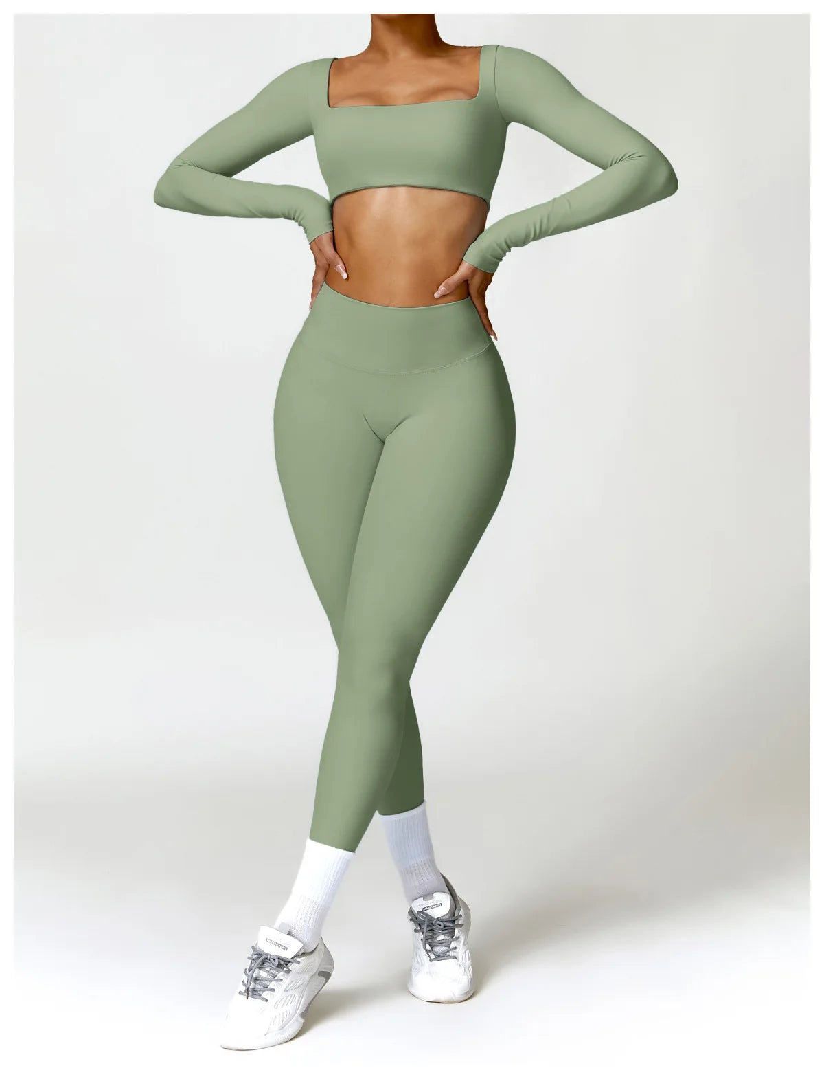 Conjunto de chándal de yoga para mujer, 2 piezas, ropa deportiva para entrenamiento, ropa deportiva, leggings de gimnasio, sujetador de fitness, top corto, trajes deportivos de manga larga